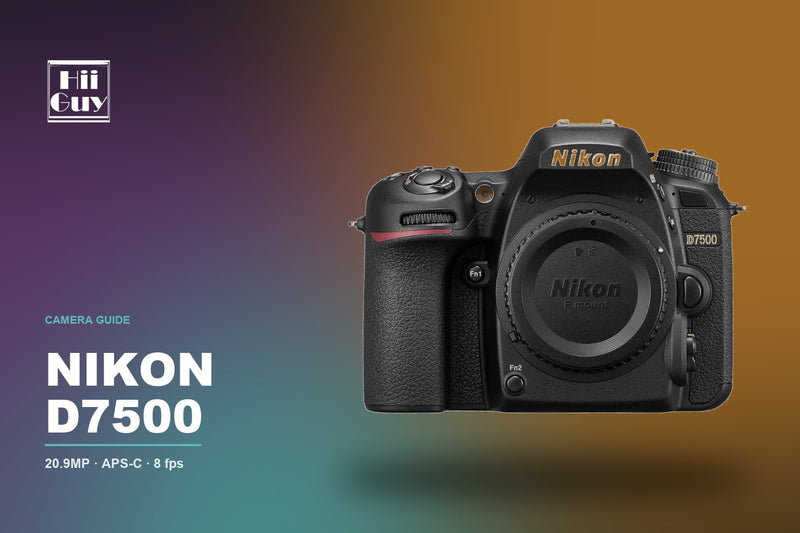 Nikon D7500 DSLR body on a HiiGuy camera guide cover