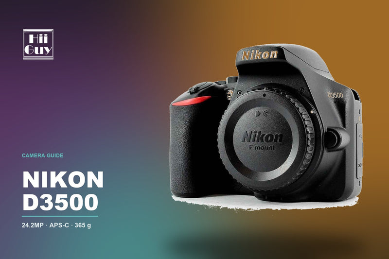 Nikon D3500 DSLR body on a HiiGuy camera guide cover