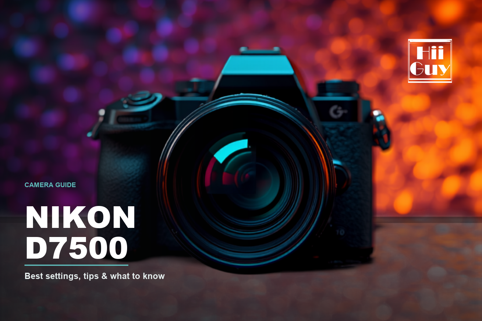 Nikon D7500 DSLR photographed close up against coloured night lighting