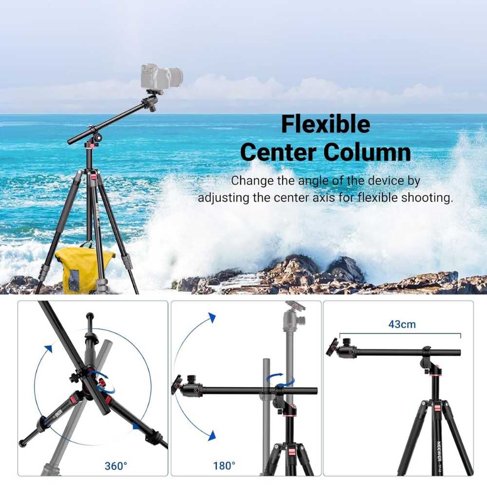  90 Inch Tall Overhead Horizontal Camera Tripod Monopod with Ball Head & Flexible Center Column, Metal DSLR Video Travel Stand, Arca Type QR Plate & Inverted Legs, Max Load 10 kg / 22 lbs, TP63