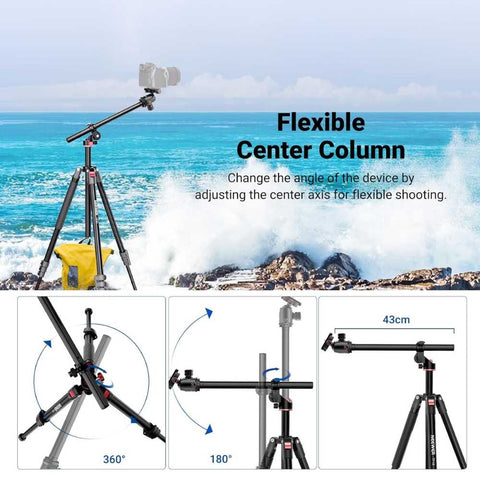  90 Inch Tall Overhead Horizontal Camera Tripod Monopod with Ball Head & Flexible Center Column, Metal DSLR Video Travel Stand, Arca Type QR Plate & Inverted Legs, Max Load 10 kg / 22 lbs, TP63