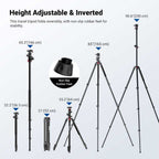  90 Inch Tall Overhead Horizontal Camera Tripod Monopod with Ball Head & Flexible Center Column, Metal DSLR Video Travel Stand, Arca Type QR Plate & Inverted Legs, Max Load 10 kg / 22 lbs, TP63