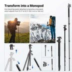  90 Inch Tall Overhead Horizontal Camera Tripod Monopod with Ball Head & Flexible Center Column, Metal DSLR Video Travel Stand, Arca Type QR Plate & Inverted Legs, Max Load 10 kg / 22 lbs, TP63