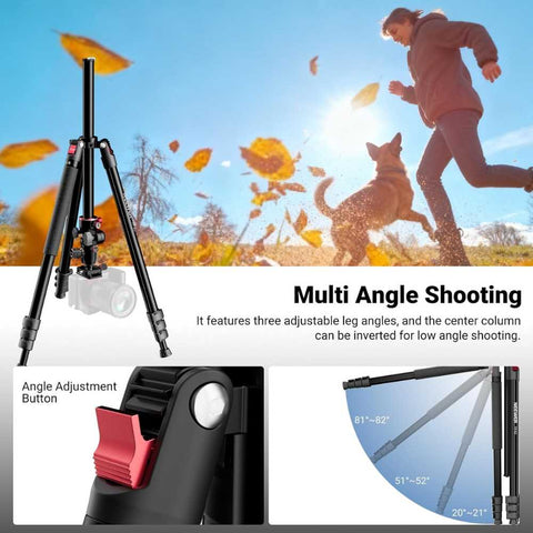  90 Inch Tall Overhead Horizontal Camera Tripod Monopod with Ball Head & Flexible Center Column, Metal DSLR Video Travel Stand, Arca Type QR Plate & Inverted Legs, Max Load 10 kg / 22 lbs, TP63