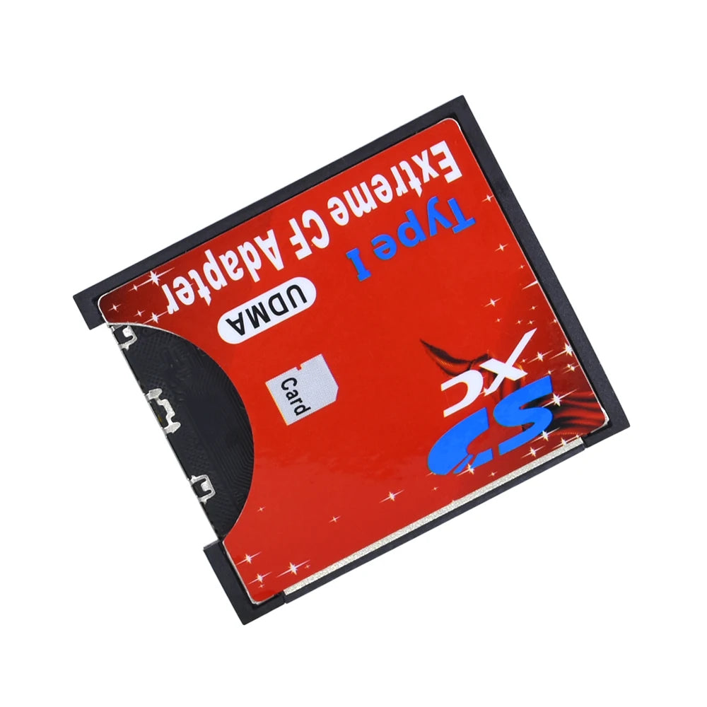 Red Tishric SD to CompactFlash Type I UDMA adapter shown flat against a white background