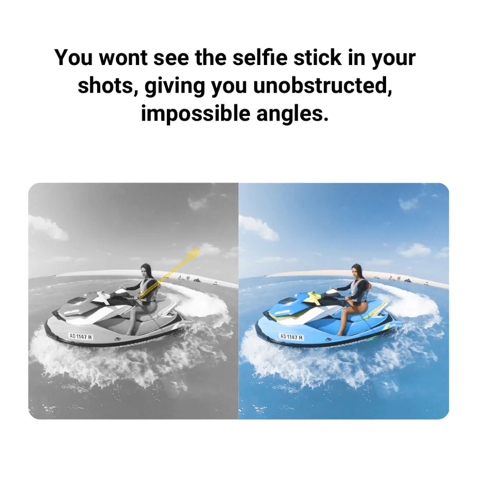 Two black carbon fiber selfie sticks, one long and one short, beside a folding bullet time handle