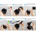 Cleaning kit with black mesh zip case, blower, lens pen, brush, spray bottle, swabs, wet and dry wipes, lens paper and cloth