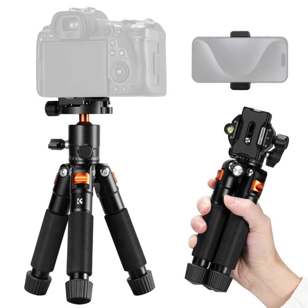 Small tripod features 5-section legs with quick locks