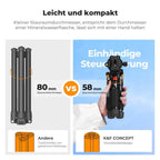 Small tripod features 5-section legs with quick locks