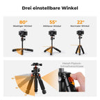 Small tripod features 5-section legs with quick locks