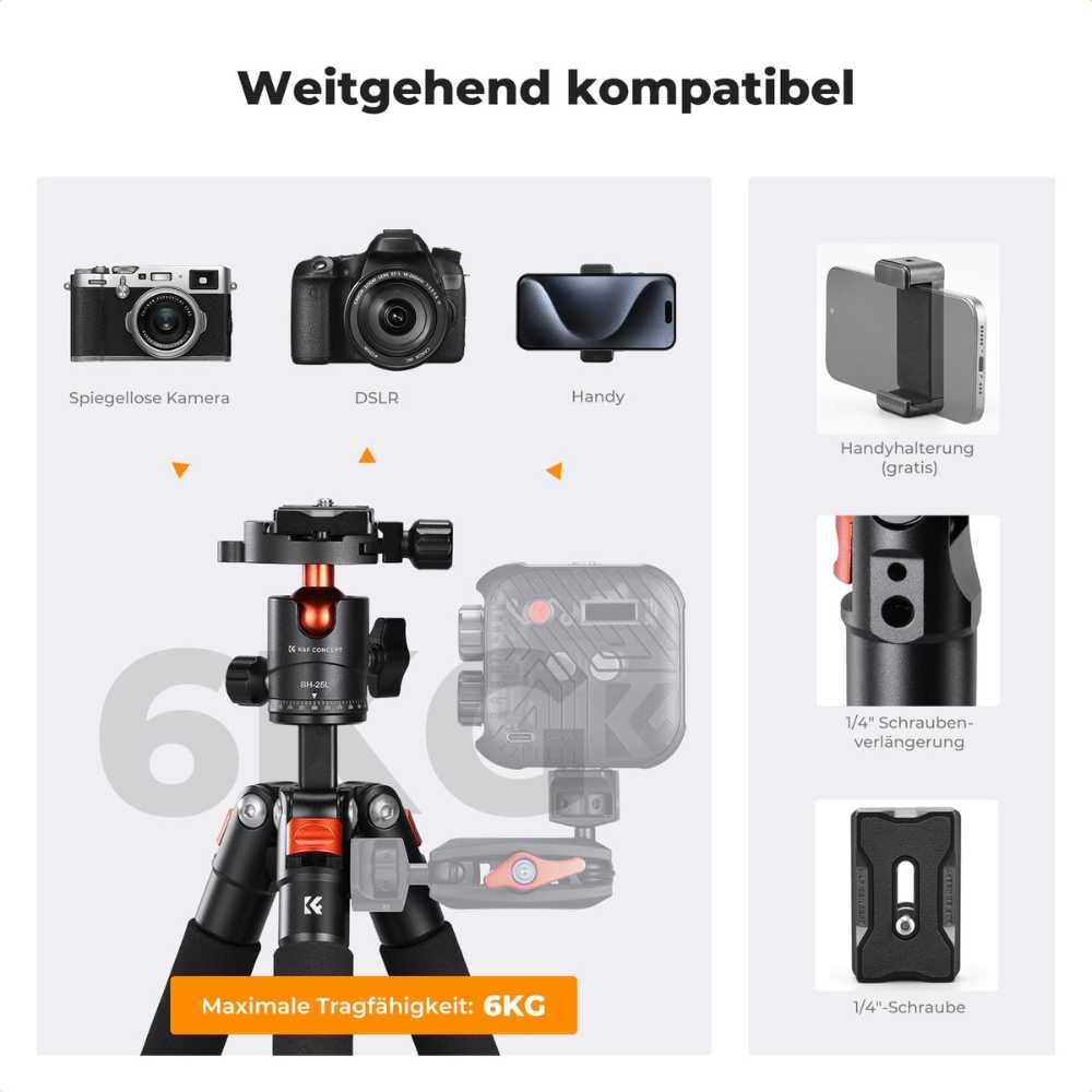 Small tripod features 5-section legs with quick locks