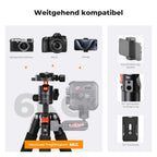 Small tripod features 5-section legs with quick locks