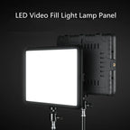 Two slim LED video panel lights on tall black tripod stands, one showing its back, beside three color temperature swatches