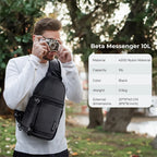 Four K&F Concept single-strap camera sling bags in black, grey, navy and green, standing side by side