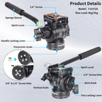 Black Innorel F10 fluid head with a padded pan handle, bubble level and quick release plate, with optional add-ons