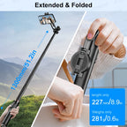 Black Axnen selfie stick tripod with a round magnetic phone mount, a small remote, and a ring light on the side