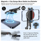 Black Axnen selfie stick tripod with a round magnetic phone mount, a small remote, and a ring light on the side