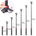 Black Ulanzi MT-44 extended as a handheld stick with a phone on top, and set up as a tripod holding a mirrorless camera