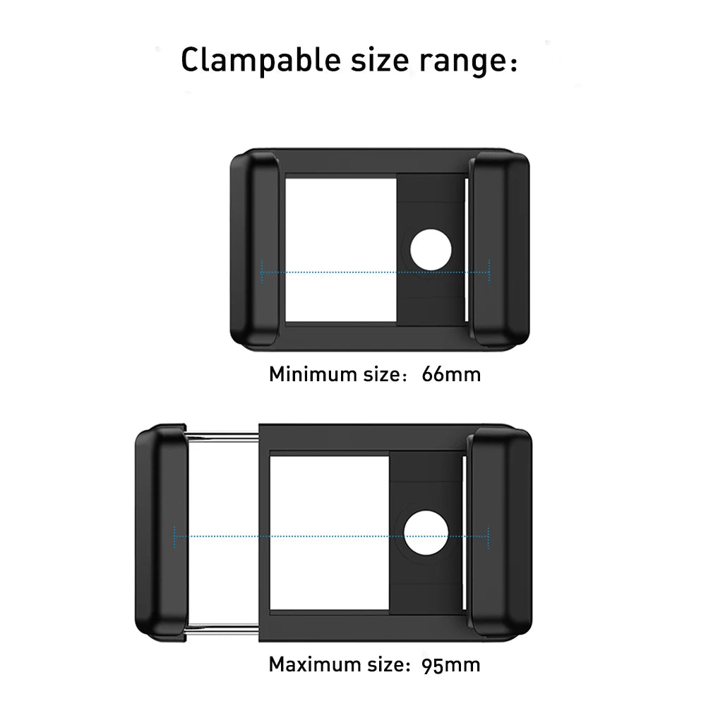 Black Apexel extendable phone clamp with a threaded lens ring in the centre and a tripod screw socket on the side