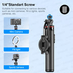 Black Axnen selfie stick tripod with a round magnetic phone mount, a small remote, and a ring light on the side