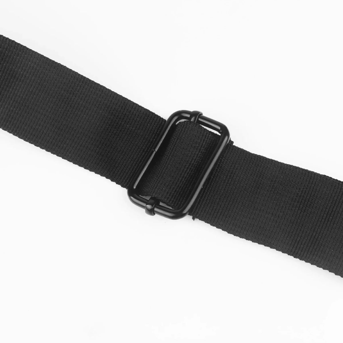 Black adjustable shoulder strap with a wide padded shoulder pad and a swivel snap hook at each end