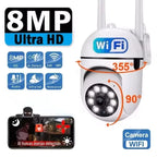 White dome security camera with two antennas and a ring of lights, marked with 355 and 90 degree rotation arrows