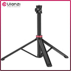 Black Ulanzi tripod stand with three splayed legs, a telescoping center pole, a red locking ring and a tilting mount on top