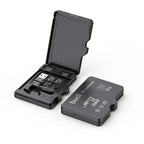 Black Budi card case shaped like an oversized microSD card, open to show card slots and a fold-out USB reader