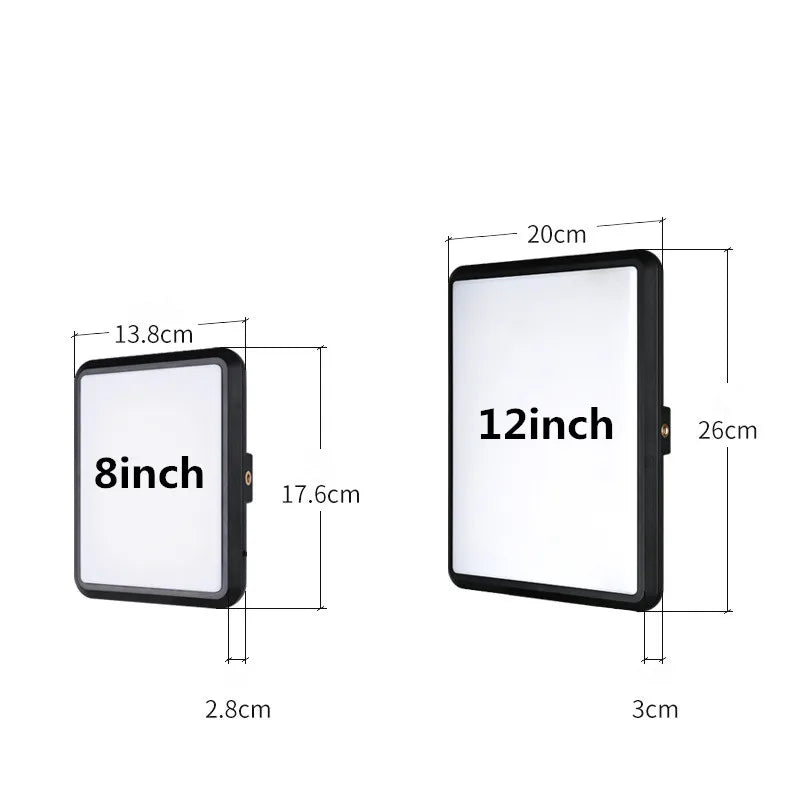Two slim LED video panel lights on tall black tripod stands, one showing its back, beside three color temperature swatches