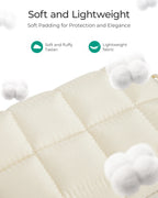 Cream quilted Bagsmart camera bag shown closed, worn crossbody, as a wristlet, and open with memory card slots