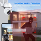 White dome security camera with two antennas and a ring of lights, marked with 355 and 90 degree rotation arrows