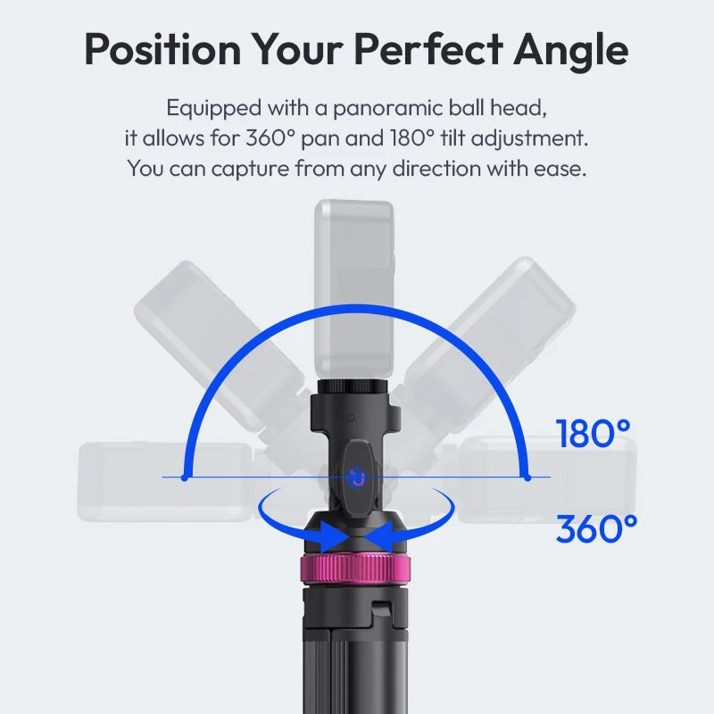 Black Ulanzi MT-89 tripod with a pink locking ring and a small mount head, shown short and fully extended