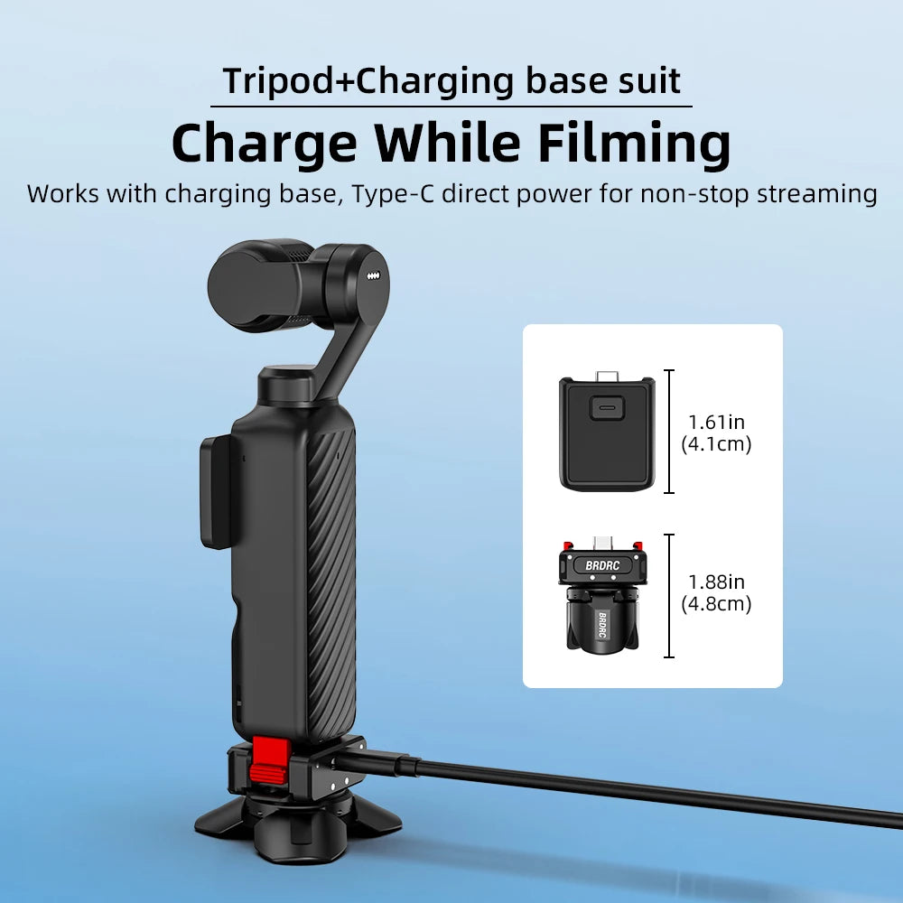Small black Brdrc tripod base with three short folding feet around a round top plate and a screw mount