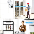 White dome security camera with two antennas and a ring of lights, marked with 355 and 90 degree rotation arrows
