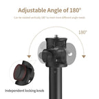 Black Ulanzi tripod stand with three splayed legs, a telescoping center pole, a red locking ring and a tilting mount on top