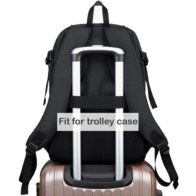 Black camera backpack shown closed and open, with grey dividers holding a DSLR, several lenses and a flash