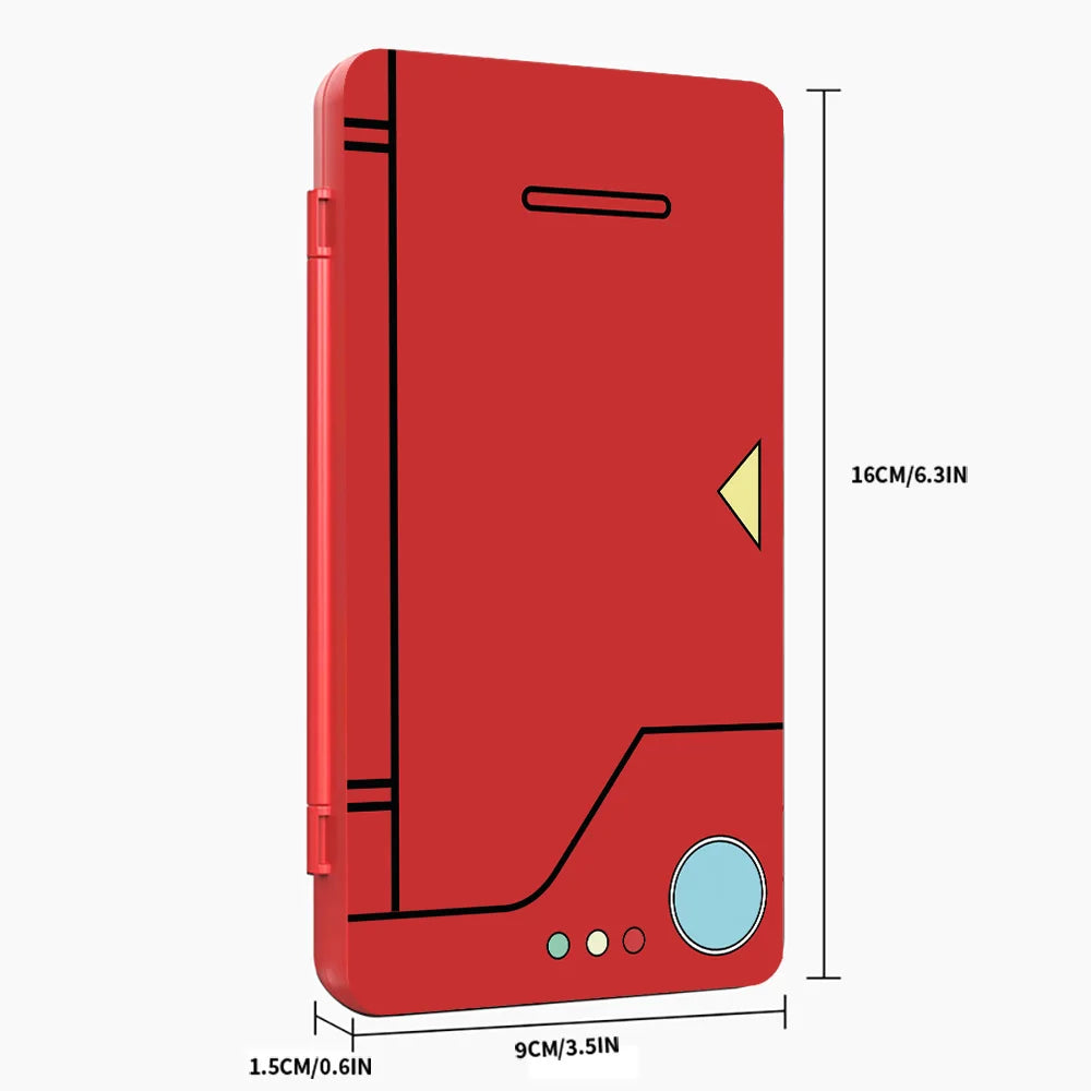 Red hard-shell card case open to show two grey trays of game card and microSD slots, several of them filled