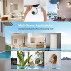 White dome security camera with two antennas and a ring of lights, marked with 355 and 90 degree rotation arrows