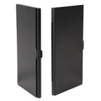 Open black metal card case holding twelve microSD cards in foam-lined slots