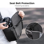 Four K&F Concept single-strap camera sling bags in black, grey, navy and green, standing side by side