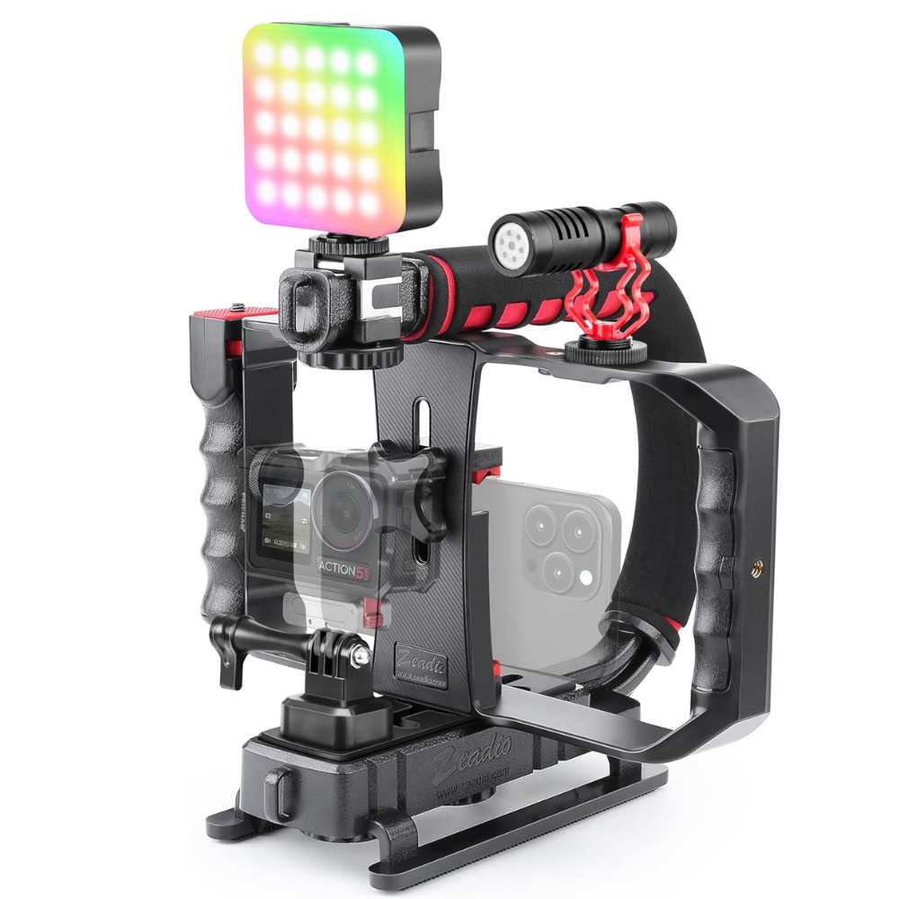 Handheld Camera Stabilizer Tips Smartphone & Camera Stabilizer Rig with LED Light + Mic — Handheld Vid ...