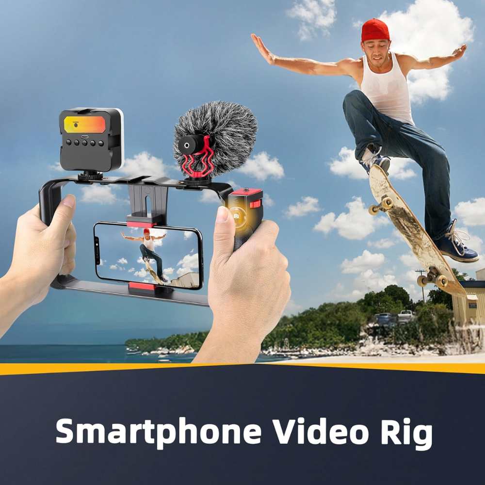 Handheld Camera Stabilizer Tips Smartphone & Camera Stabilizer Rig with LED Light + Mic — Handheld Vid ...