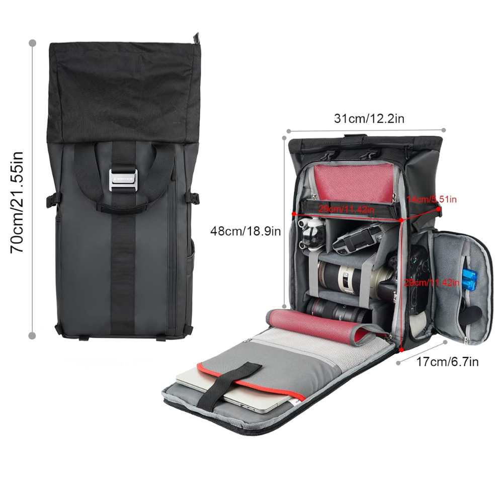 Waterproof Camera Backpack, Rolling Photo Bag for DSLR SLR Mirrorless Camera 